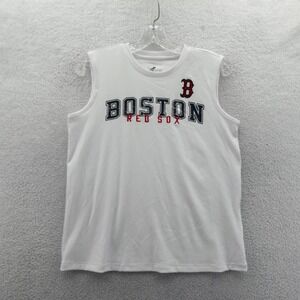 G-III 4Her Tank Top Womens Medium Boston Red Sox White Ribbed‎ Sleeveless Shirt